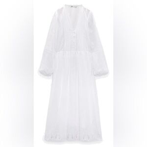 Zara Pintucked White Midi Dress